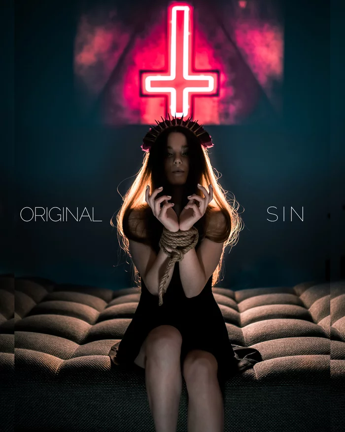 Original sin - My, The photo, Girls, Portrait, Photoshop, Religion, Neon, Demon, Longpost