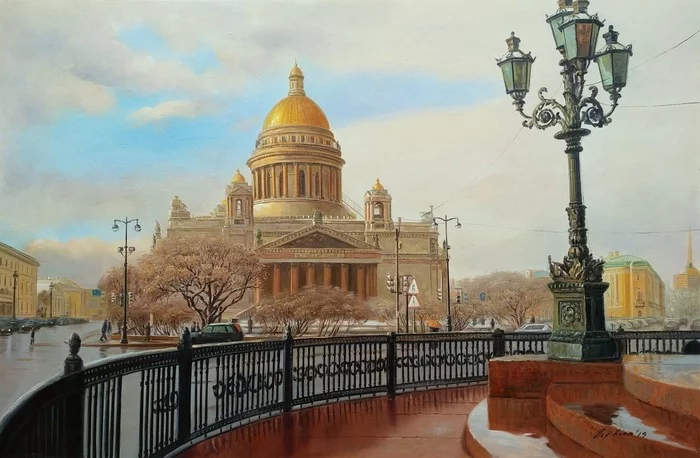 View of the Cathedral from St. Isaac's Square - Painting, Saint Petersburg, , Painting, Town, Landscape, The cathedral, Saint Isaac's Cathedral
