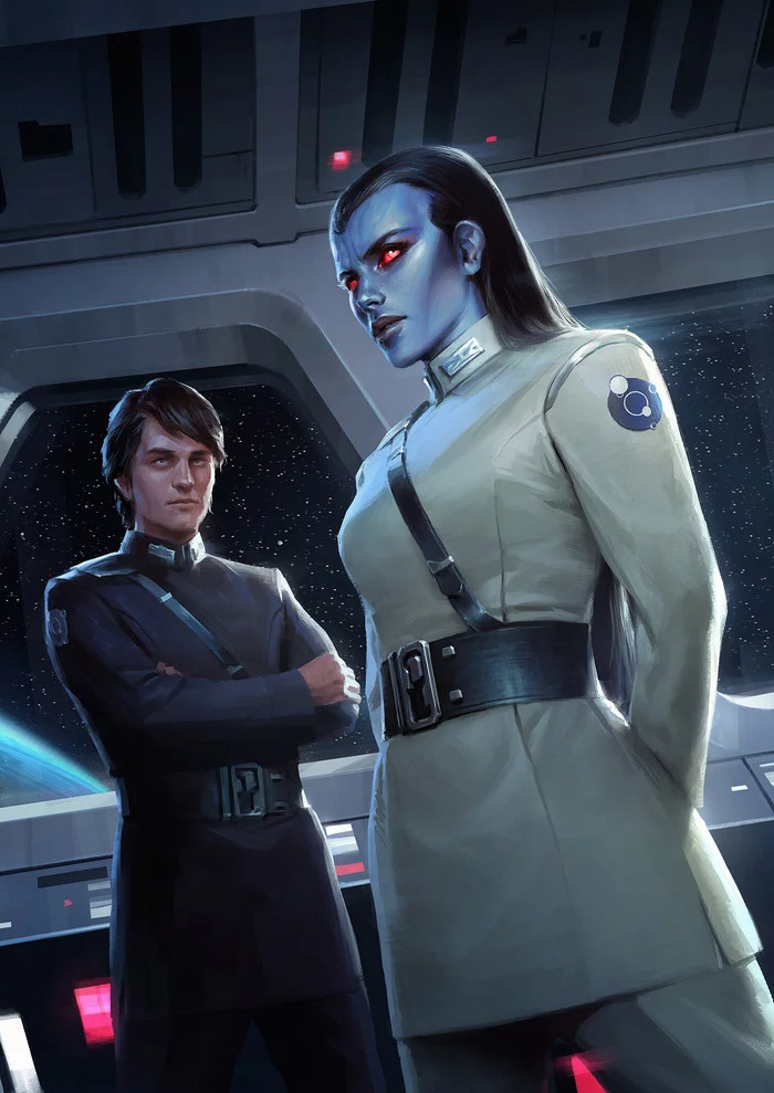 Admiral Ar'alani and Eli Vanto - Art, Drawing, Star Wars, Thrawn, Chiss, Darren Tan, Aralani