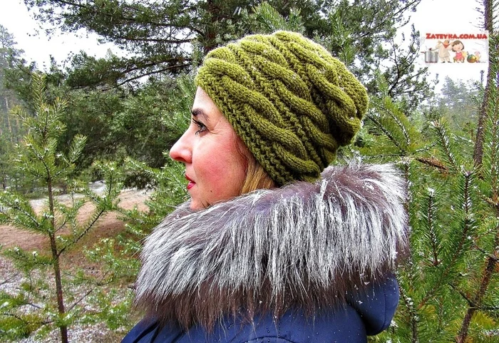 Knitted women's hat with cross braids - My, Women's Hat, Knitting, Master Class, Video, Longpost, Needlework with process, Cap, Knitting