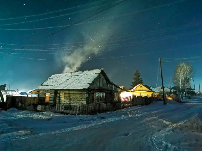 House in the village - My, Winter, Village, Night, Stars, Snow, Childhood, The photo, Cosiness