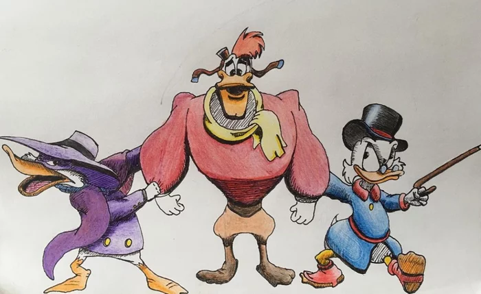 Black Cape and DuckTales - My, Ducktales, Black Cloak, DuckTales, Cartoons, Zigzag McCreak, Drawing, Scrooge McDuck, Art
