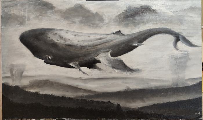 Whale in the mist of infinity - My, Canvas, Butter, Oil painting, Whale