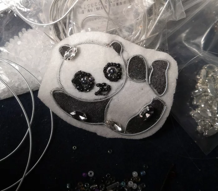 Beaded brooch Panda + creation process - My, Brooch, Panda, Needlework with process, Longpost, Beads