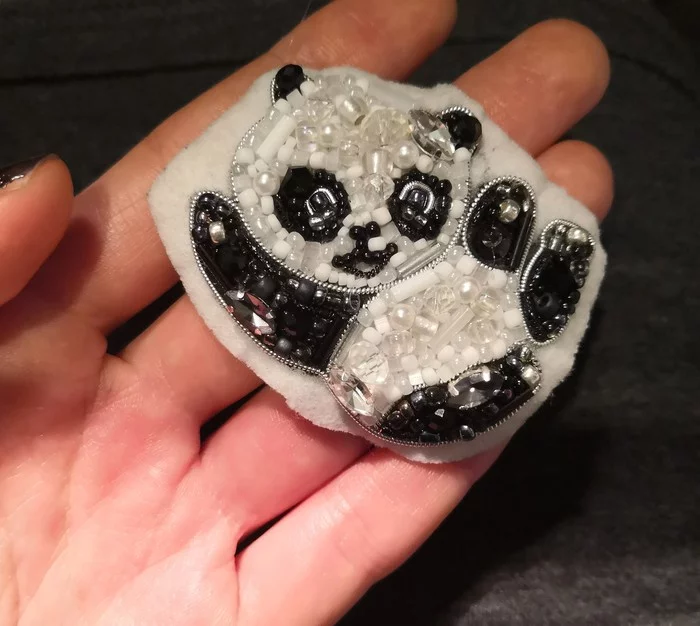 Beaded brooch Panda + creation process - My, Brooch, Panda, Needlework with process, Longpost, Beads