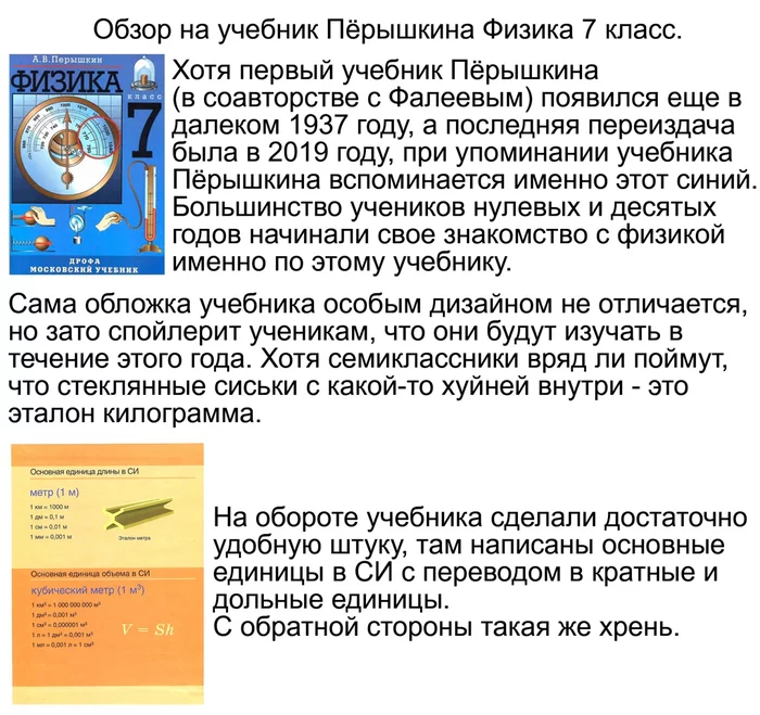 Review of the textbook - Physics, Textbook, Overview, Peryshkin, Longpost, Picture with text