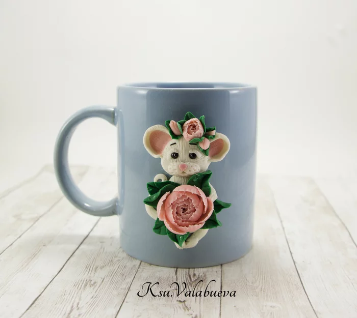 Clay mouse - My, Polymer clay, Mouse, Handmade, With your own hands, Кружки, Flowers, Needlework without process