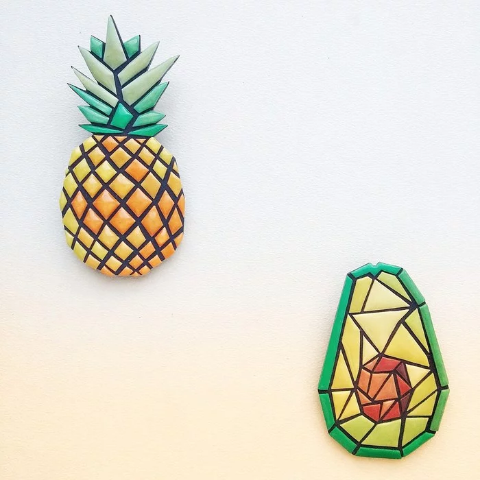 POLYMER CLAY (STYLISH GEOMETRY) - My, Polymer clay, Handmade, Plastic, Needlework without process, With your own hands, A pineapple, Avocado, Фрукты