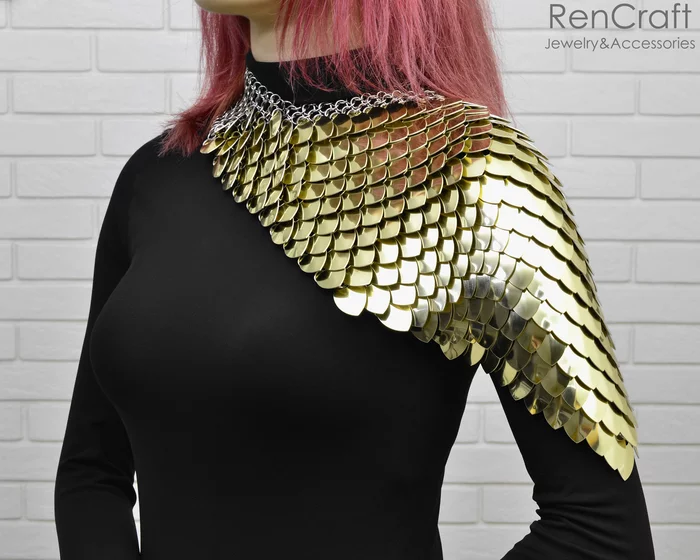 Golden Scaled Shoulders - My, Needlework without process, Longpost, Chain mail jewelry, Decoration, Armor, Shoulders