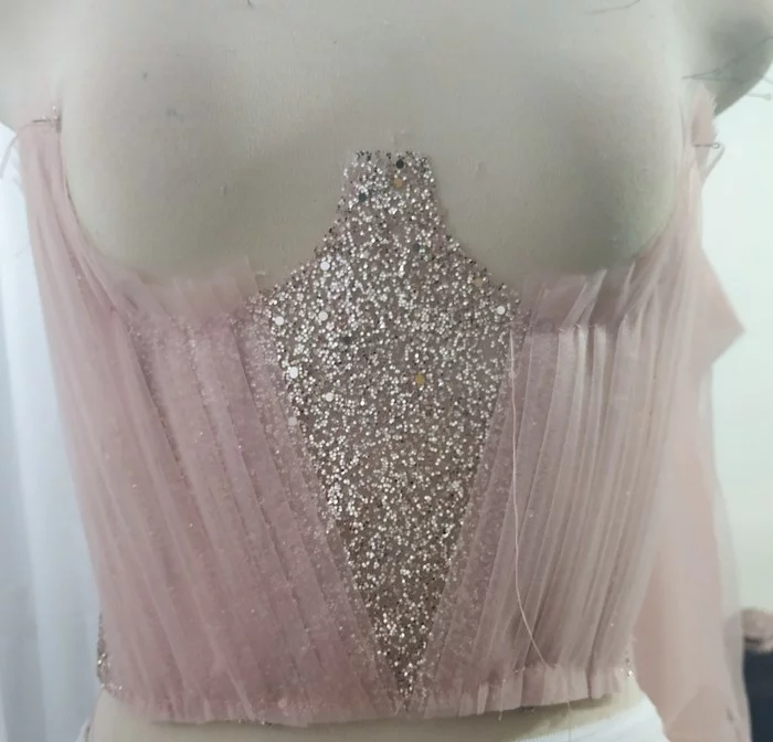 Dress on a transparent bodice with cut-off cups - My, Needlework with process, The dress, Corset, Longpost