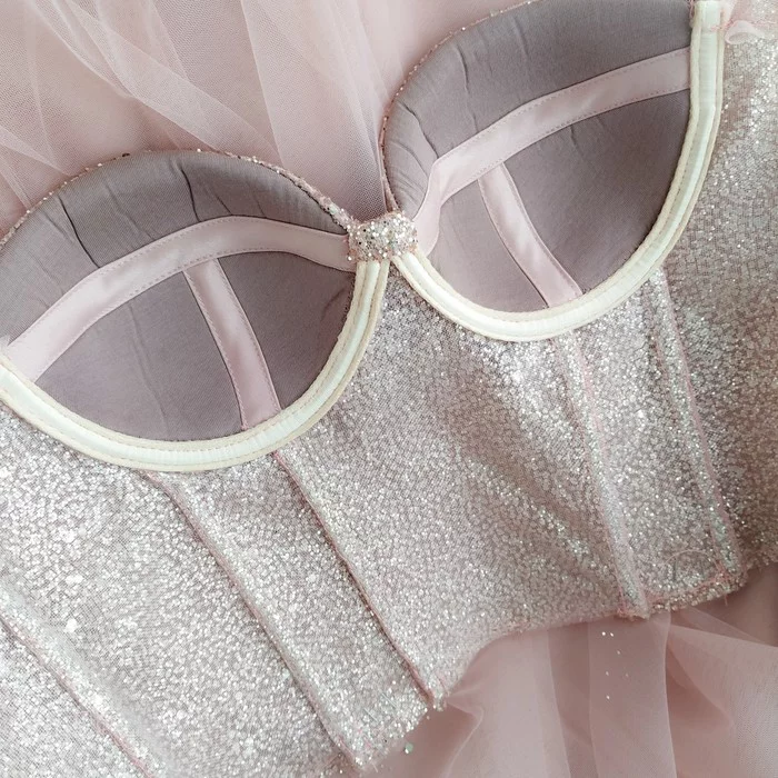 Dress on a transparent bodice with cut-off cups - My, Needlework with process, The dress, Corset, Longpost