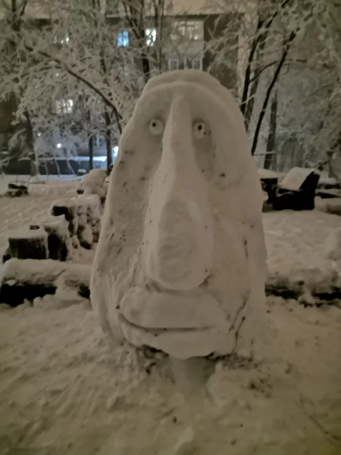 It finally snowed - My, Idols, Snow, snowman, Donetsk, Longpost