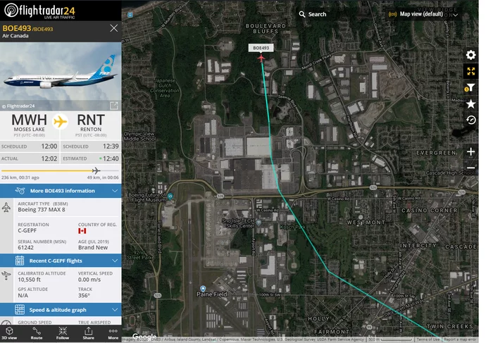 737 MAX was in the air again - My, Flightradar24, Boeing-737, Seattle, Boeing 737