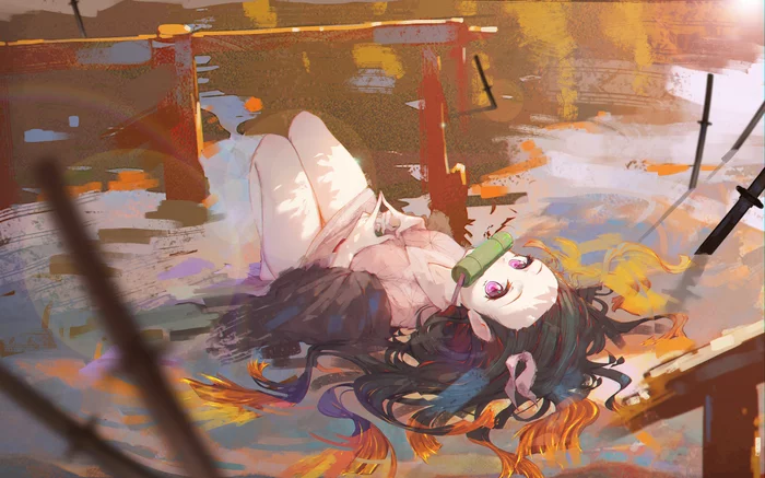 Незуко - Anime Art, Аниме, Nezuko Kamado, Kimetsu no Yaiba, Asa ni haru