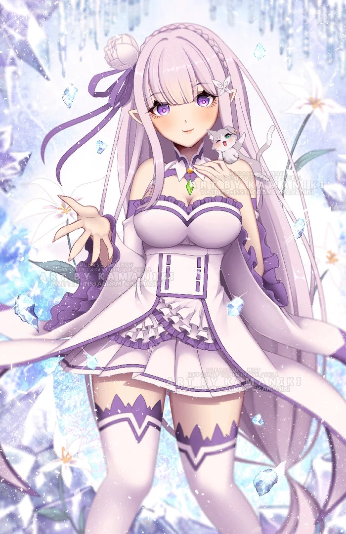 Emilia (and Puck) - Emilia, Puck, Re: Zero Kara, Anime art, Anime