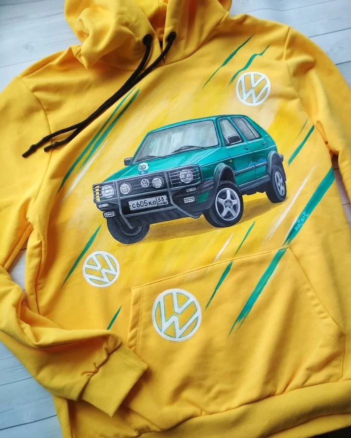 Hand-painted sweatshirt. machine) - My, Car, Volkswagen, Handmade, Painting on fabric, Creation, sweatshirt, With your own hands, Longpost