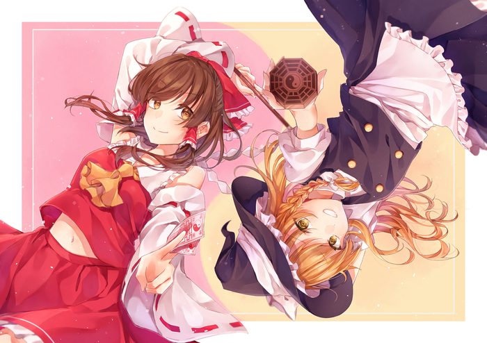 Reimu & Marisa Touhou, Hakurei Reimu, Kirisame Marisa, Anime Art, ,  , Imoko hyp