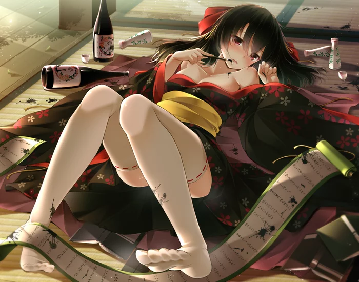 Alcoholic - Touhou, Not anime, Anime art, Anime, Alcohol, Hakurei Reimu