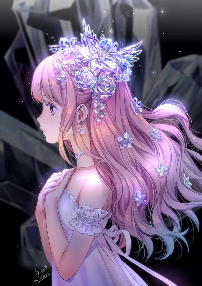 Immortal love - Anime, Art, Anime art, Original character, Girls, Pink hair, Foomidori, Pixiv