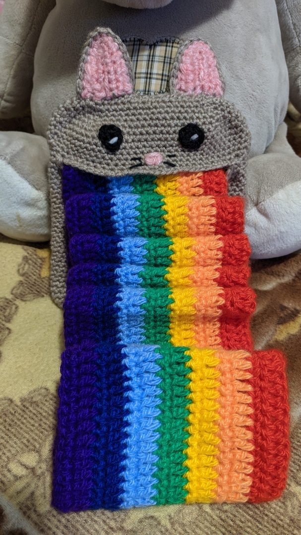 Reply to the post Scarf - My, Rainbow, Scarf, Nyan cat, Crochet, Reply to post, Longpost