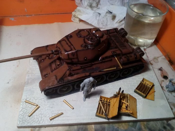 T-34-85 with diorama, Star and MiniArt, 1/35. Assembly Notes - My, Stand modeling, Prefabricated model, Diorama, Assembly, Airbrushing, Tanks, T-34, Longpost