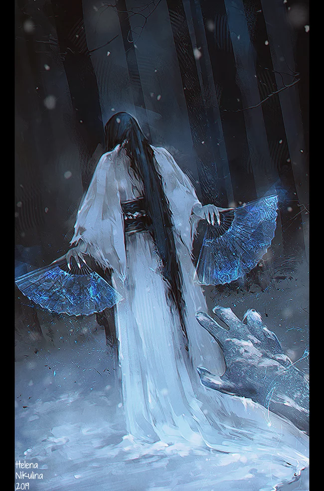 Yuki-onna - Моё, Арт, Япония, Японская мифология, Юки-Онна, Мистика, Зима, Снег, Лес