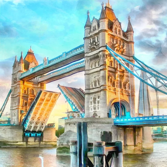 Tower Bridge - My, Watercolor, Digital drawing, Art, Illustrations, Painting, Creation, Bridge, London
