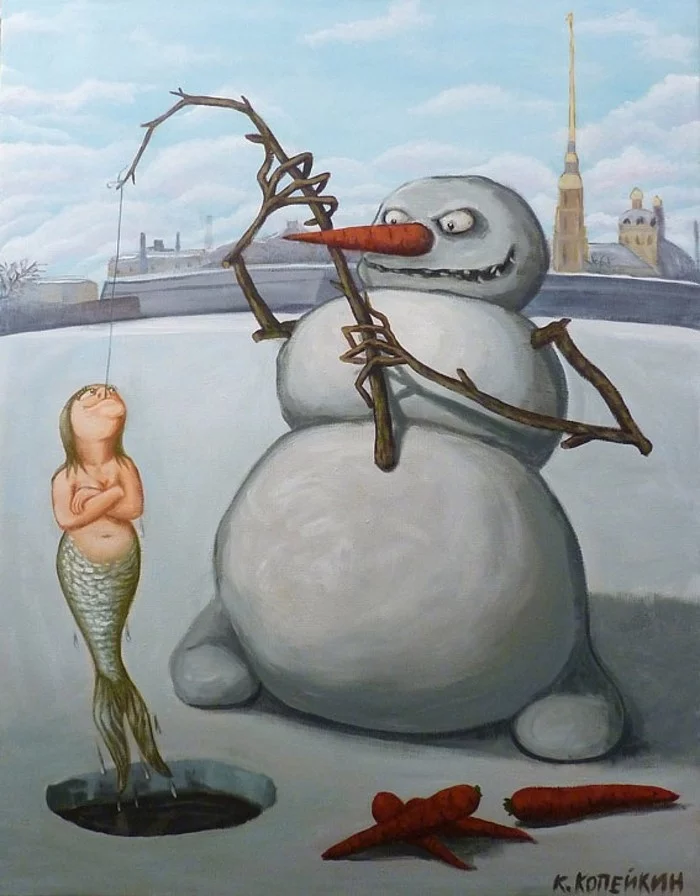 Snowmen by Nikolai Kopeikin - A selection, Art, Drawing, snowman, Longpost, Nikolay Kopeikin