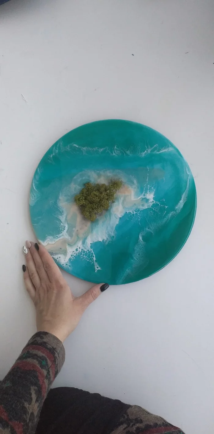 Morning with a cup of coffee - My, Sea, Ocean, Resinart, Painting, Moss, Art, Epoxy resin, Foam, Video, Longpost