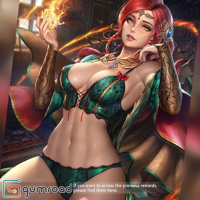 Triss - NSFW, Hand-drawn erotica, Erotic, Art, Triss Merigold, Neoartcore, Witcher, Underwear