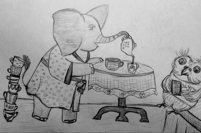 Сова в гостях у Слони