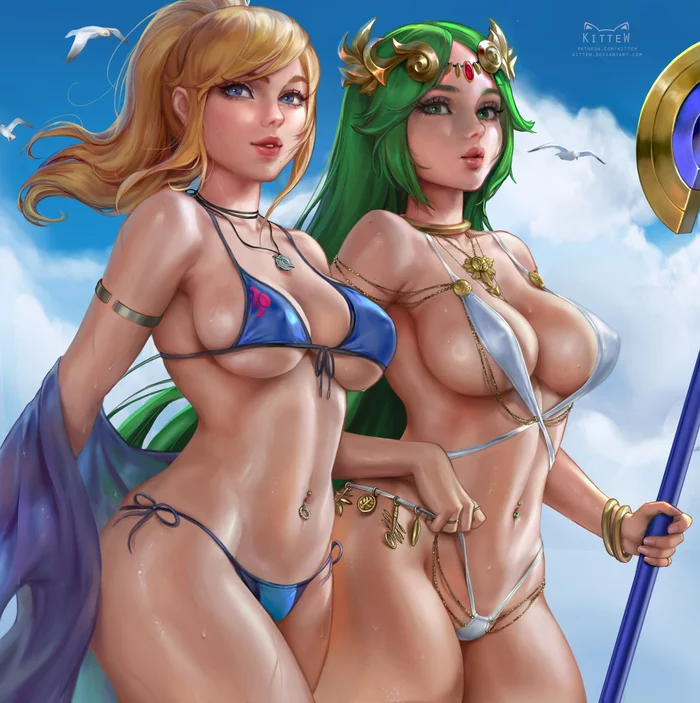 Palutena & Samus Aran - NSFW, Art, Metroid, Kid Icarus, Palutena, Samus aran, Erotic, Game art, Kittew, Longpost