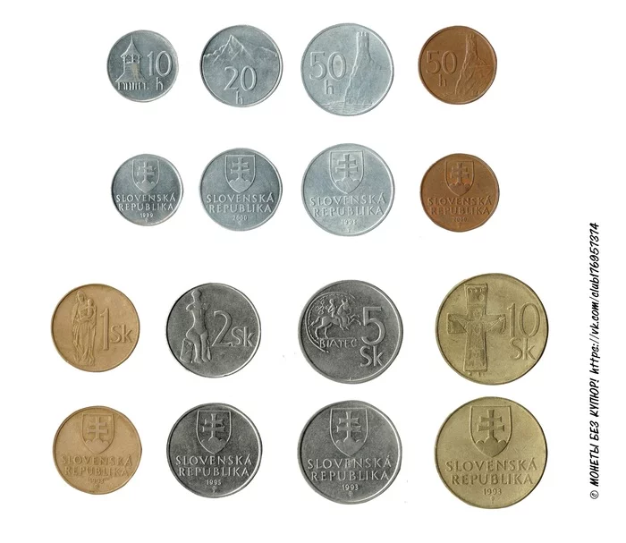 Images on regular coins of Slovakia (1993 - 2008) - My, Coin, Numismatics, Slovakia, Longpost