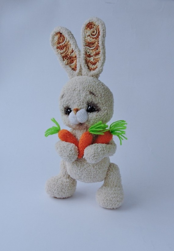 Hare painted ears - My, Crochet, Hare, Carrot, Longpost, Needlework without process, Freeform