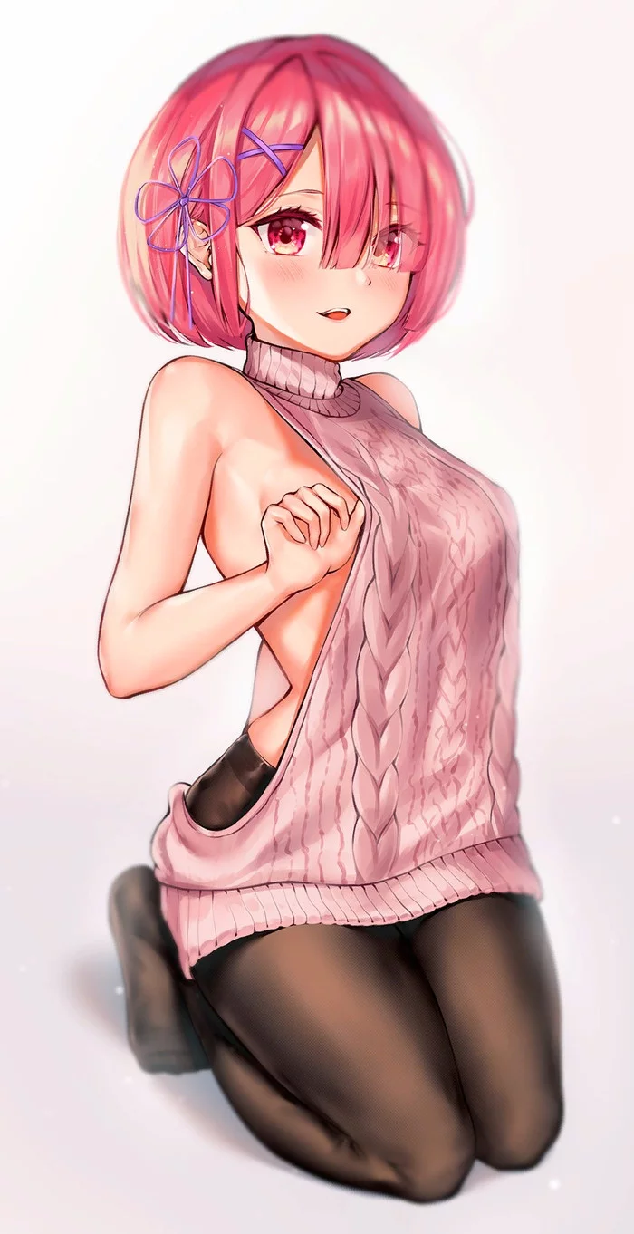 Ram in virgin killer sweater - NSFW, Ram (Re:Zero Kara), Re:Zero Kara, Anime Art, Virgin killer sweater, Аниме