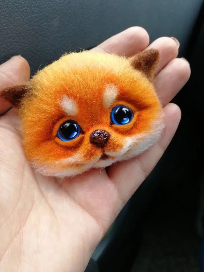 Brooch Little Fox - My, Dry felting, Brooch, Needlework without process, Fox