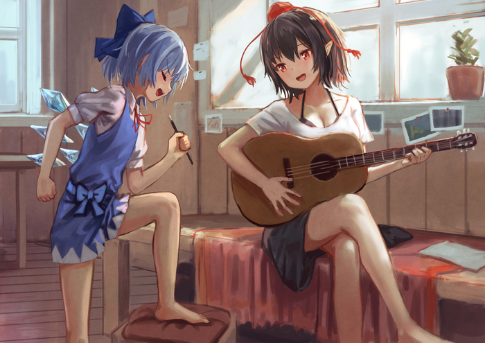 Great duo Touhou, Anime Art, , Cirno, Shameimaru Aya, Roke