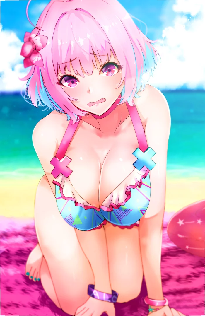 Yumemi - NSFW, Anime, Anime art, Idolmaster Cinderella Girls, Yumemi Riamu, Breast, Swimsuit, Longpost