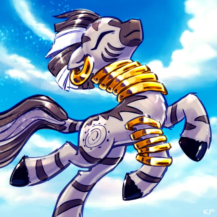 A black horse with white stripes frolics on the beach - My little pony, Zecora, MLP Zebra