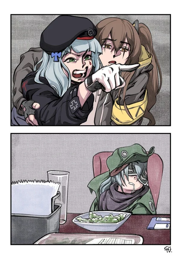 Another version - Anime, Anime art, Girls frontline, Pixiv, Hk416, Ump9, Two women yell at the cat, Memes