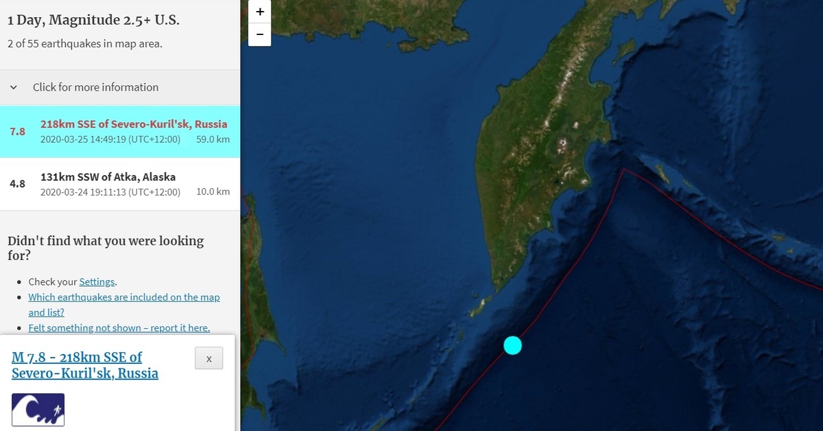 Карта землетрясений камчатка