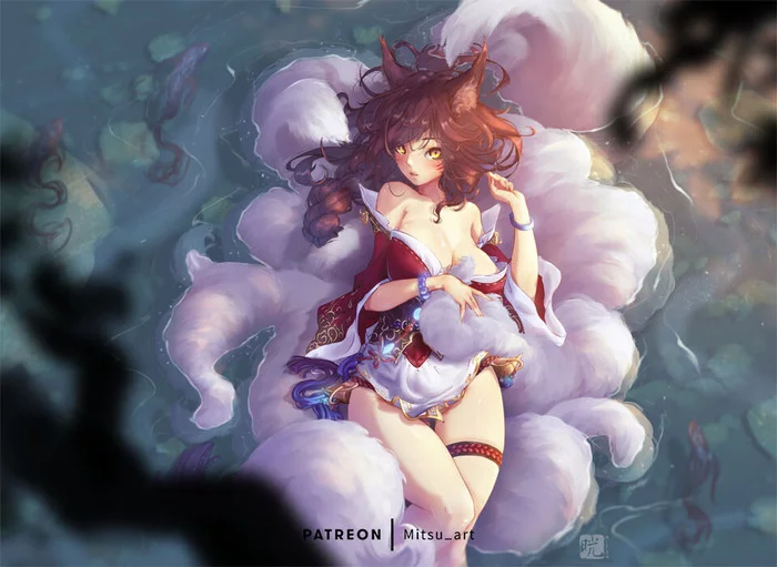 Ahri by Mitsu Art - NSFW, League of Legends, Ahri, Animal Ears, Кицунэ, Арт, Иллюстрации, Mitsu Art, Длиннопост