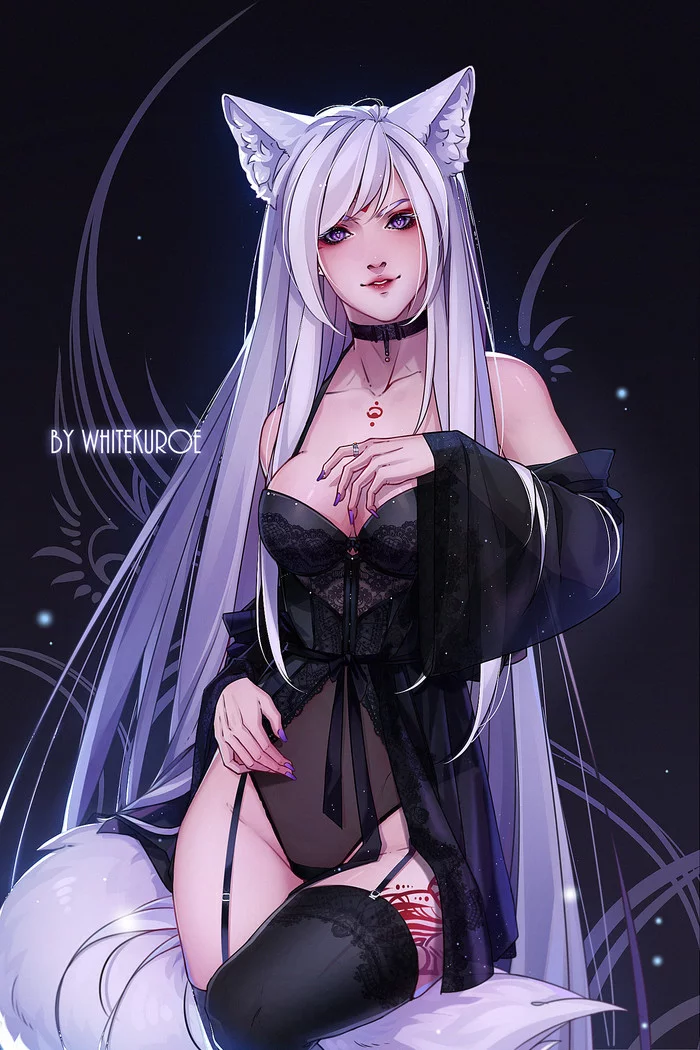 Volya Fox (AT) - NSFW, Art, Original character, Kitsune, Girls, Whitekuroe, Underwear, Longpost, Erotic