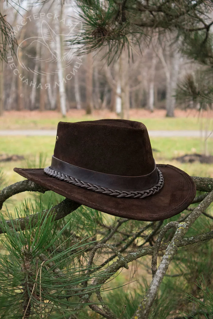 Brown suede city hat - My, Handmade, Hat, Leather, Craft, With your own hands, Needlework without process, Leather products, Longpost