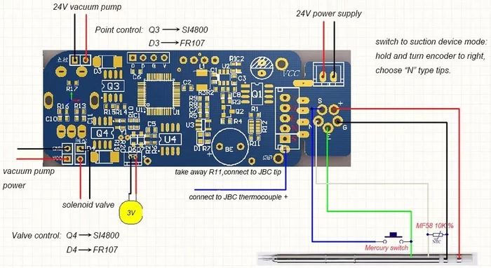 Connection diagram of HAKKO T12 tip to KSGER board on STM32 - Stm32, Ksger, Hakko T12, Soldering iron, Connection