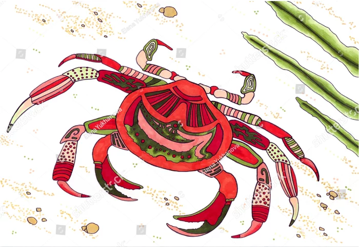 Crab. Illustration with markers - My, Crab, Illustrations, Sketch, Drawing