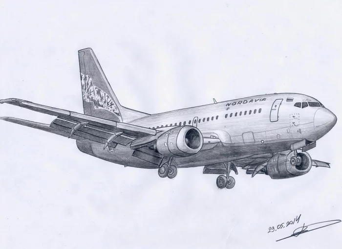 Boeing 735 - My, Pencil drawing, Airplane, Art, Aviation, Boeing, Boeing