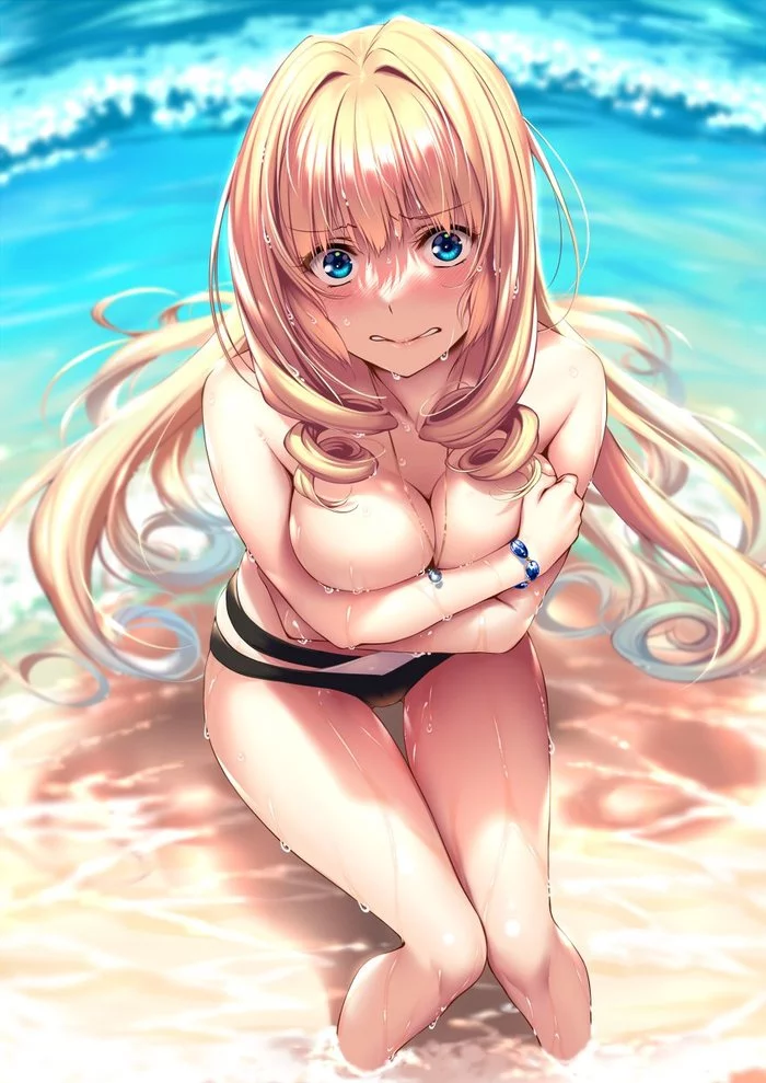 Art - NSFW, Anime, Anime art, Original character, Swimsuit, Breast, Girls, Blush