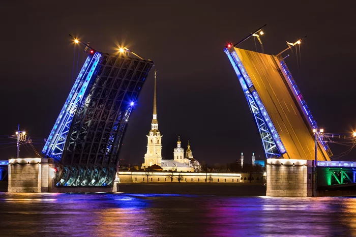 Palace-Petro-Pavlovsky Peter - My, Bridge, , Drawbridges, Saint Petersburg, Landscape, The photo, Night