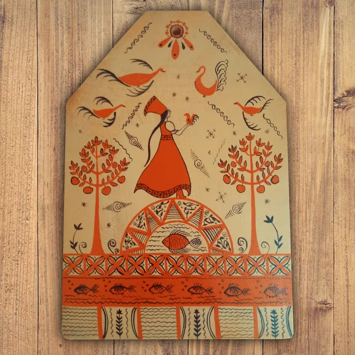 Varvarushka. Mezen painting - My, Mezen painting, Painting on wood, League of Artists, Artist, Craft, Cutting board